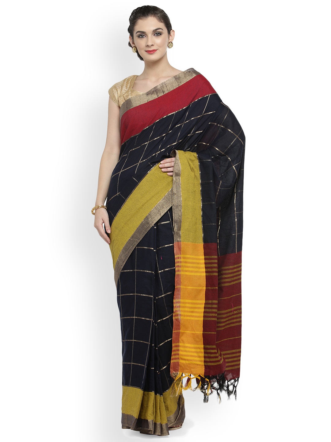

Kvsfab Black Woven Design Silk Cotton Saree