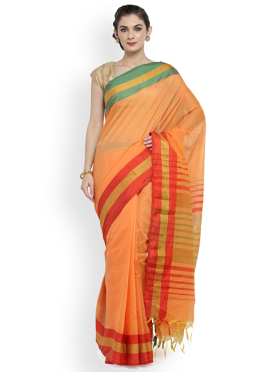 

Kvsfab Orange Woven Design Silk Cotton Saree