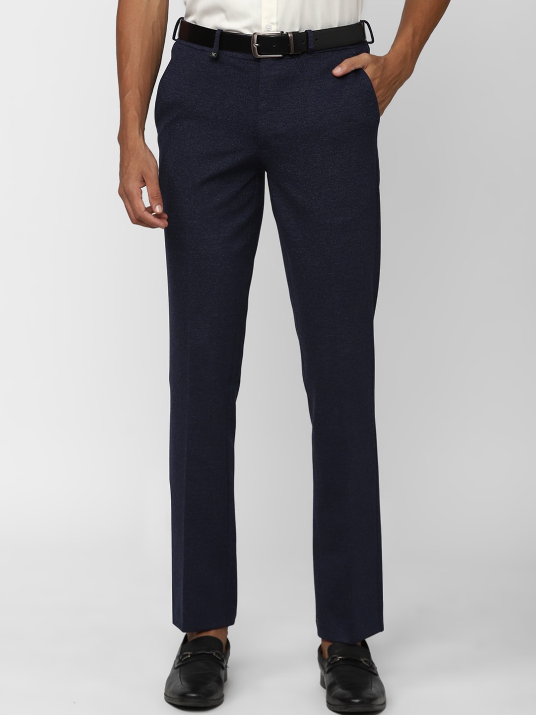 

V Dot Men Mid Rise Skinny Fit Formal Trousers, Navy blue