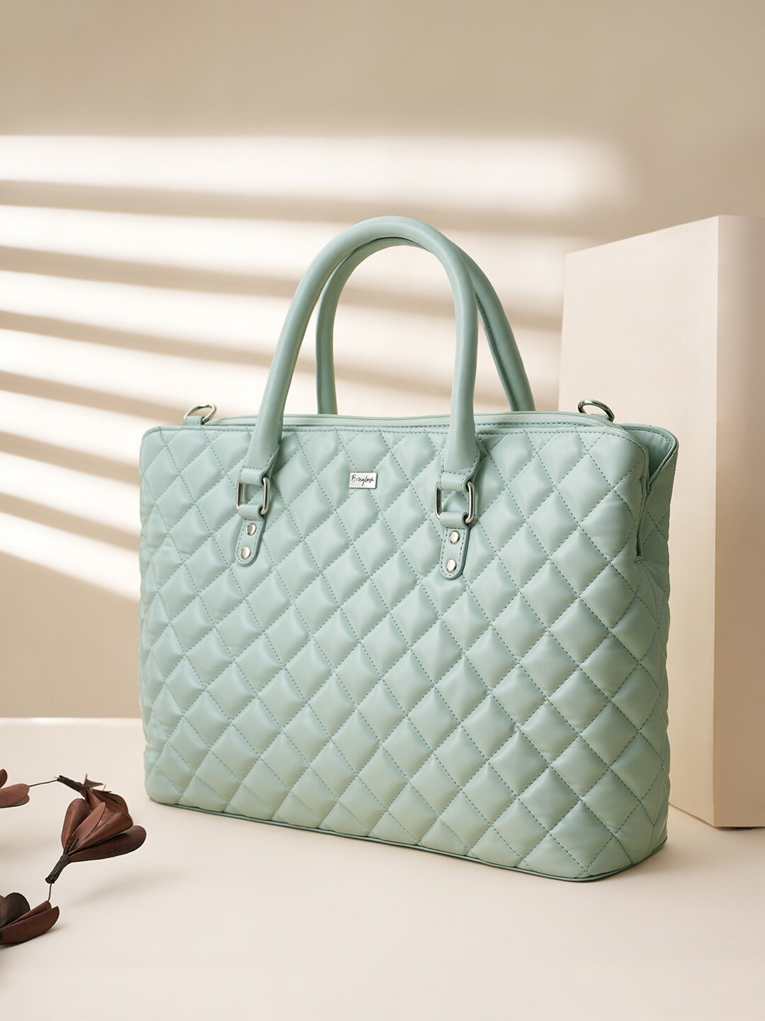 

Berrylush Textured Quilted 16 Inch laptop Bag, Sea green