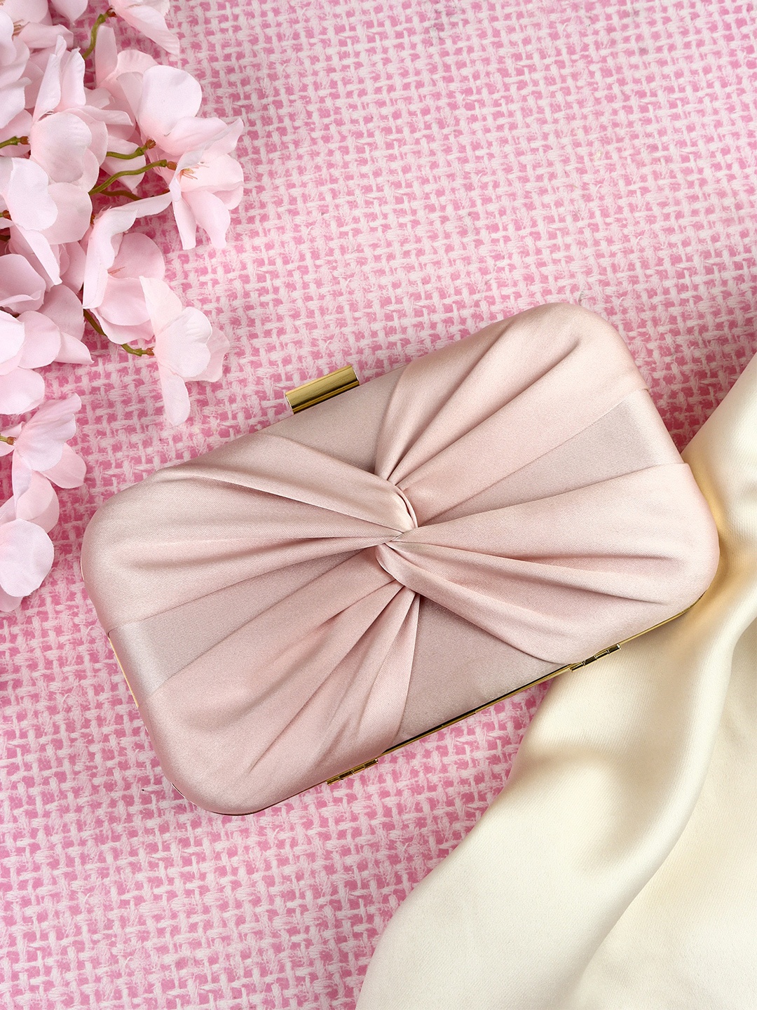 

Berrylush Pink Bow Detail Satin Box Clutch