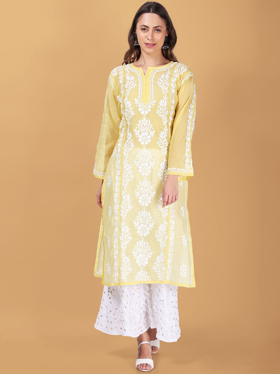 

Syrish Ethnic Motifs Chikankari Chanderi Silk Kurta, Yellow