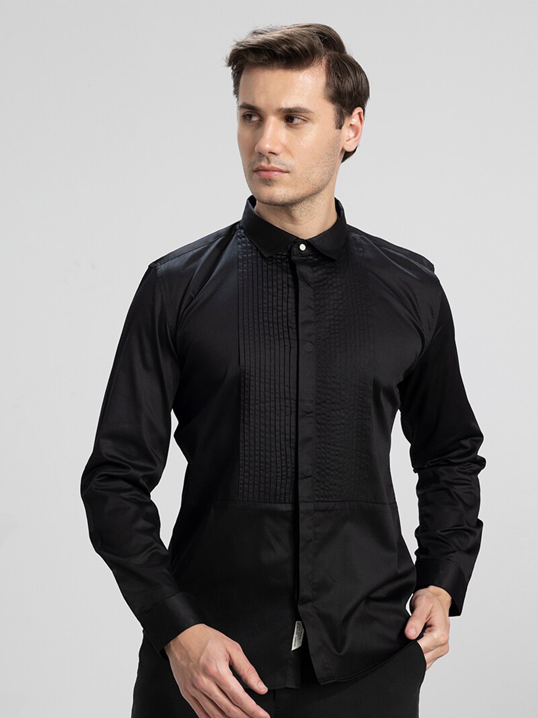 

Snitch Cotton Slim Fit Opaque Casual Shirt, Black