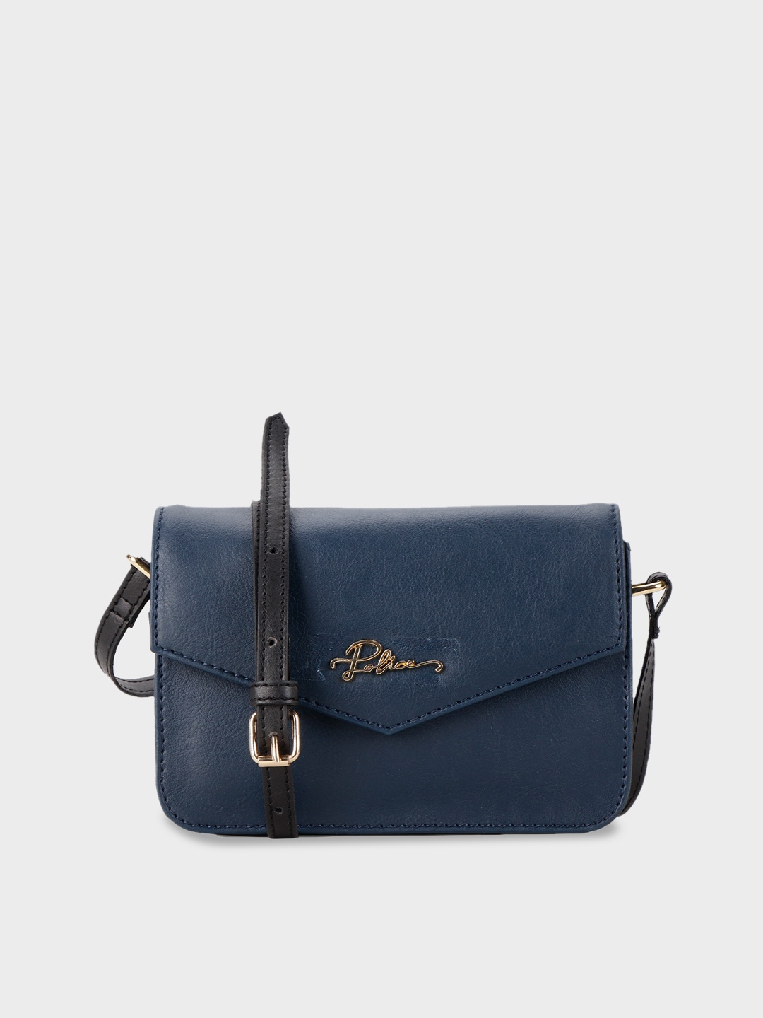 

Police Textured Leather Structured Sling Bag, Navy blue