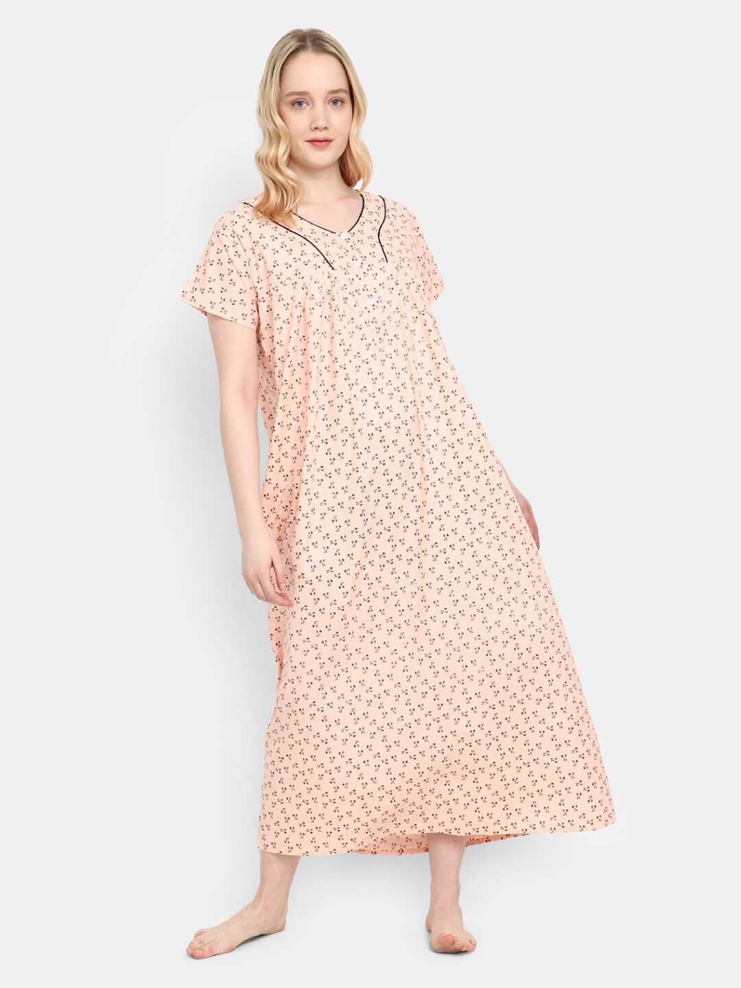 

V-Mart Floral Printed Pure Cotton Maxi Nightdress, Peach