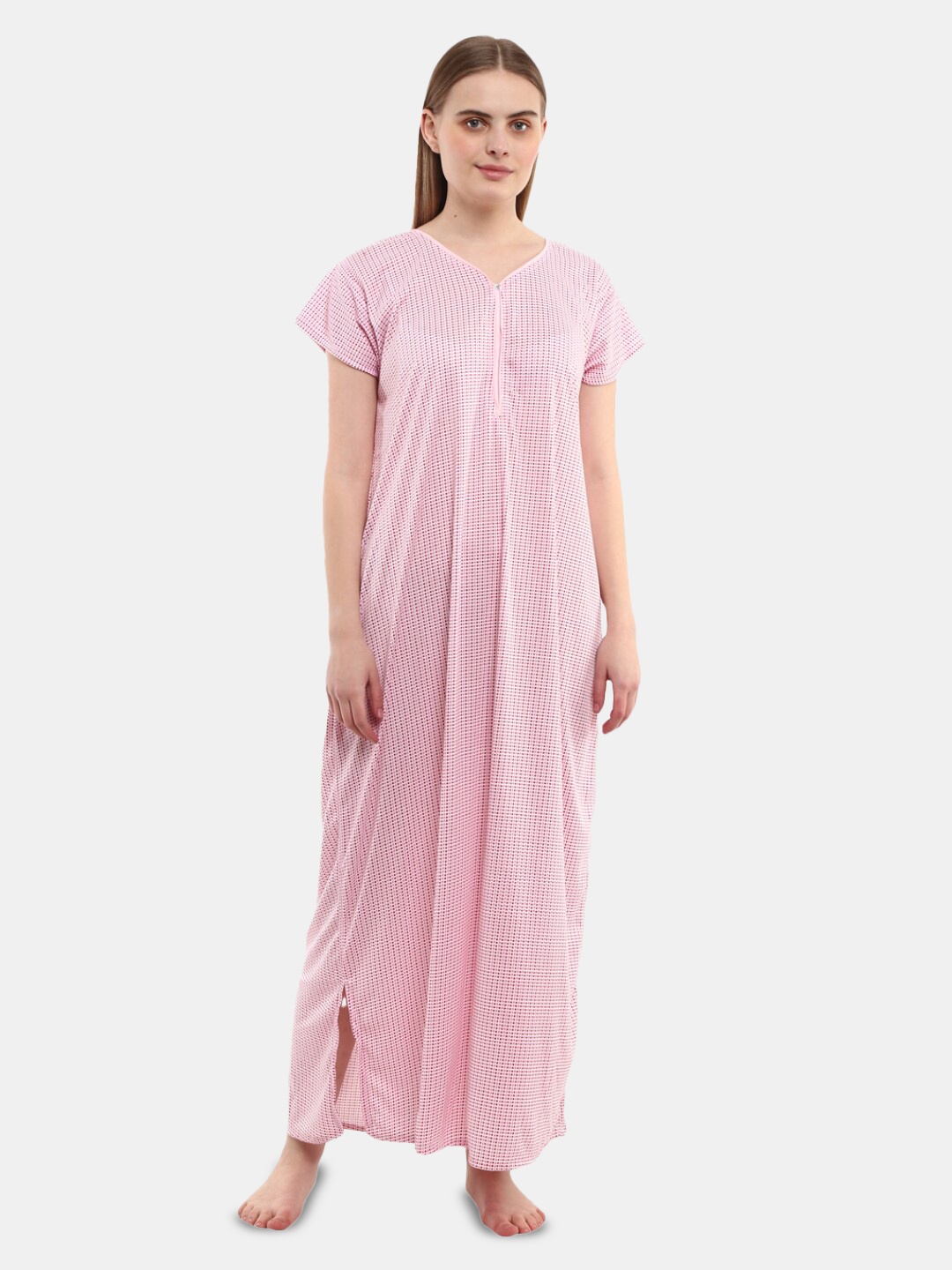 

V-Mart Polka Dots Printed Maxi Nightdress, Pink