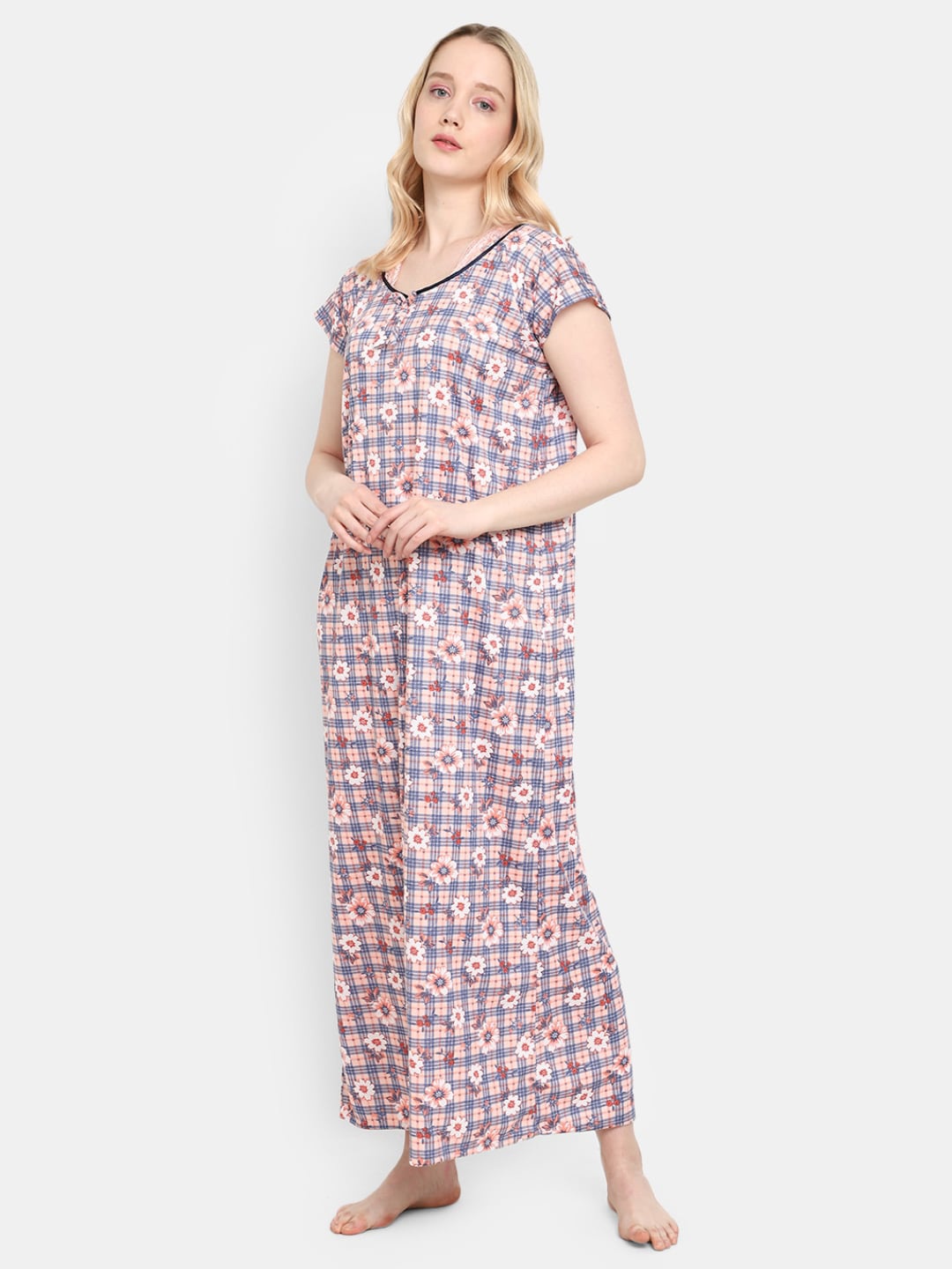 

V-Mart Floral Printed Pure Cotton Maxi Nightdress, Pink