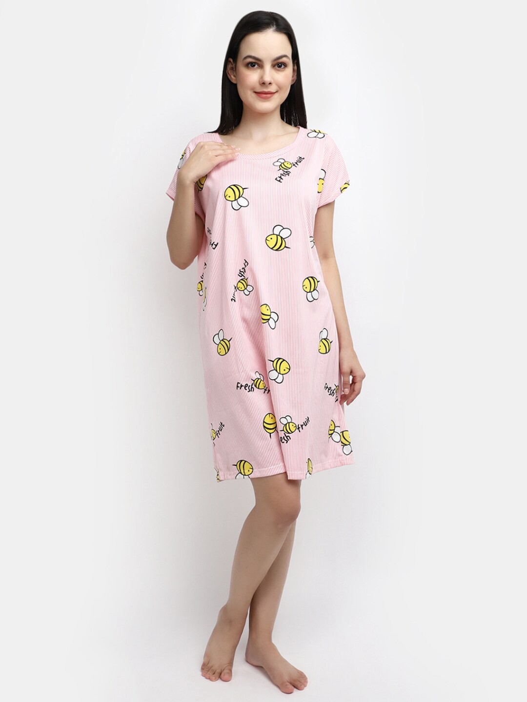 

V-Mart Conversational Printed Pure Cotton Nightdress, Pink