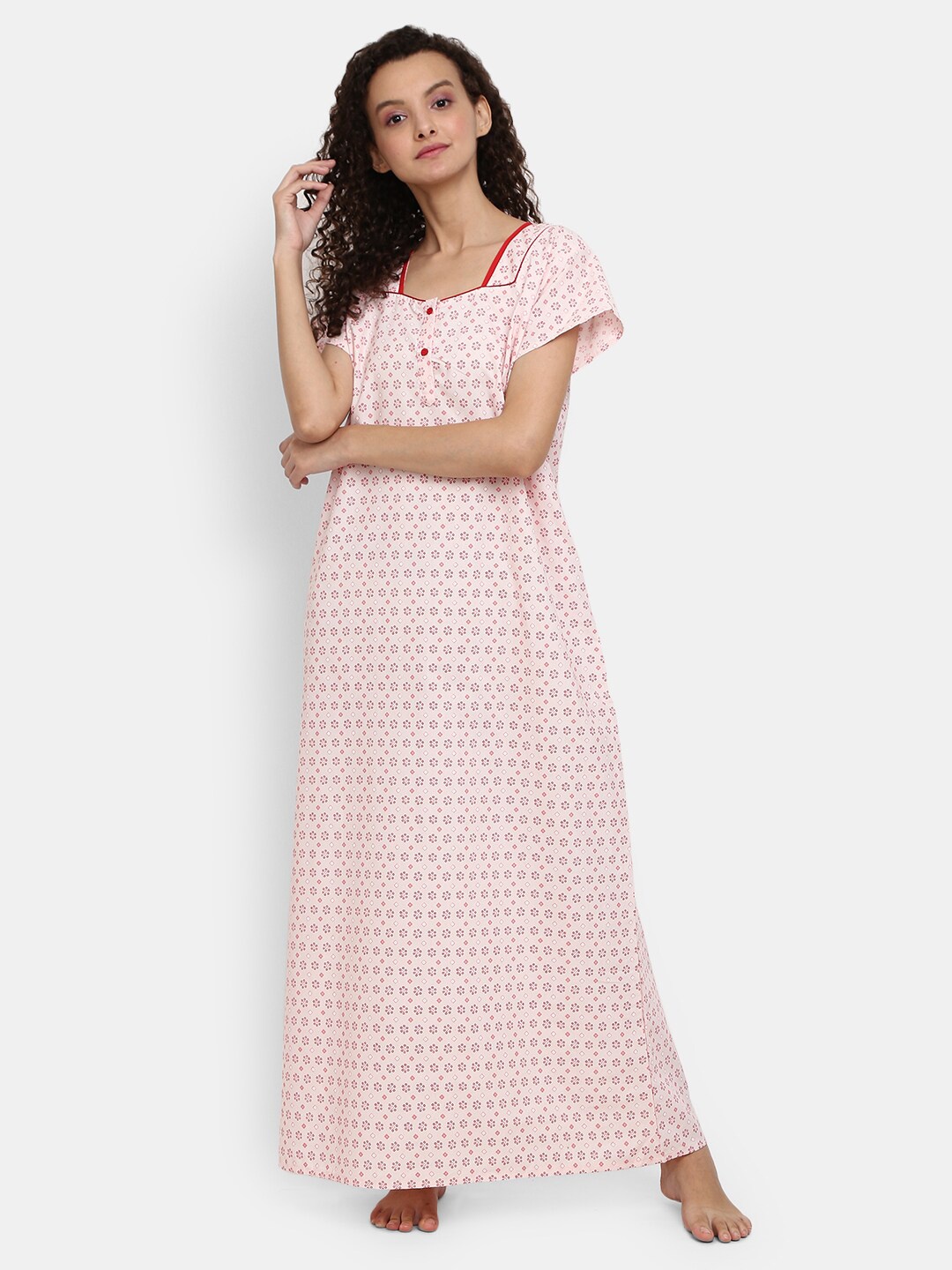 

V-Mart Geometric Printed Pure Cotton Maxi Nightdress, Pink