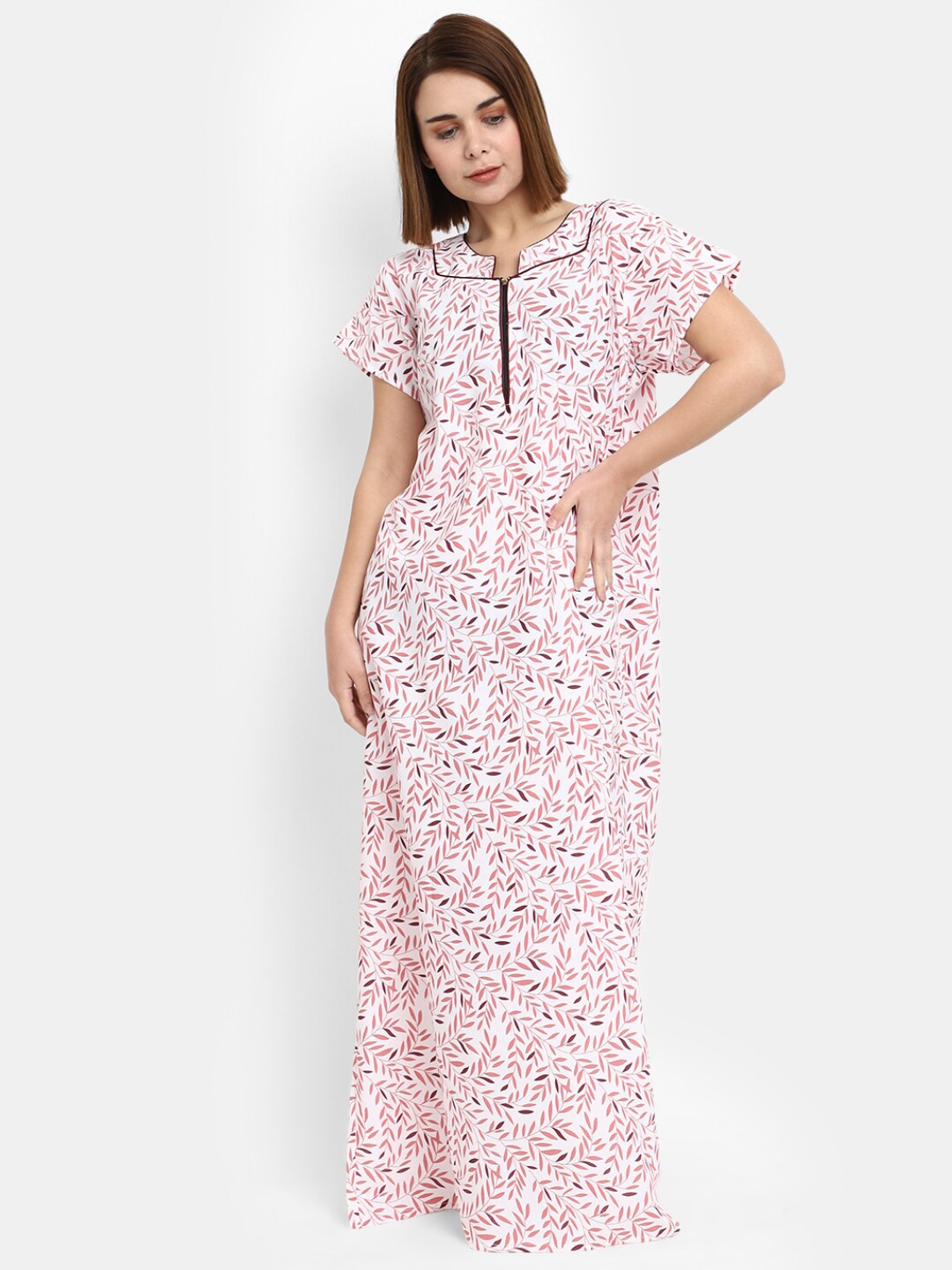 

V-Mart Floral Printed Pure Cotton Maxi Nightdress, Pink