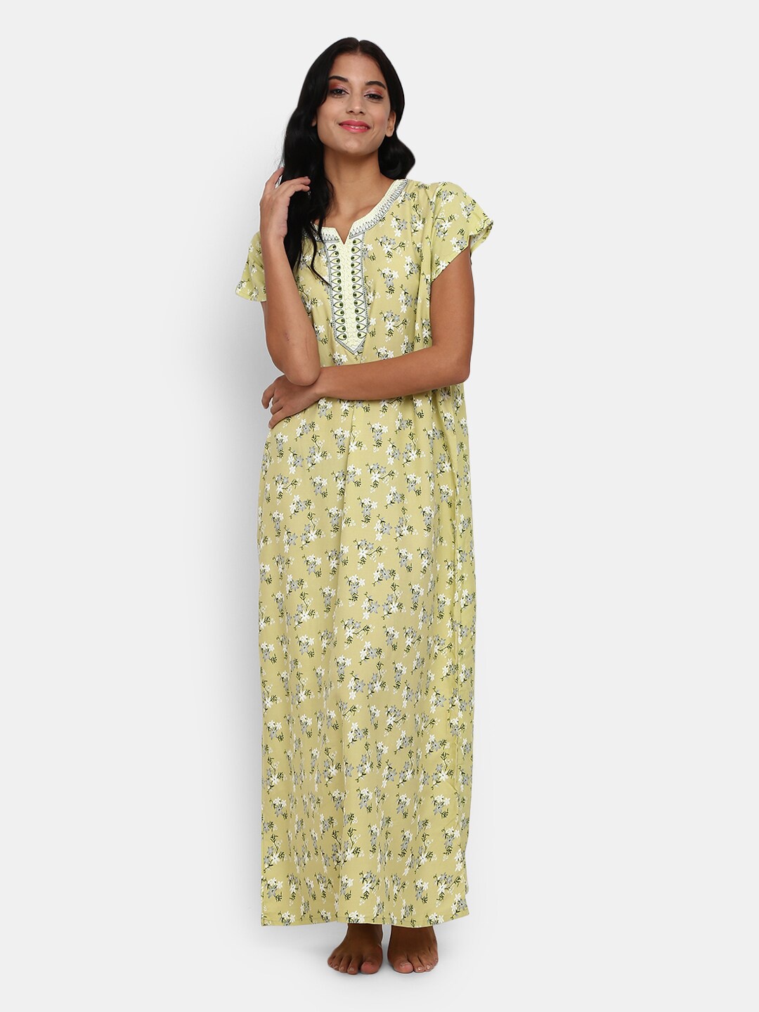 

V-Mart Floral Printed Maxi Nightdress, Green