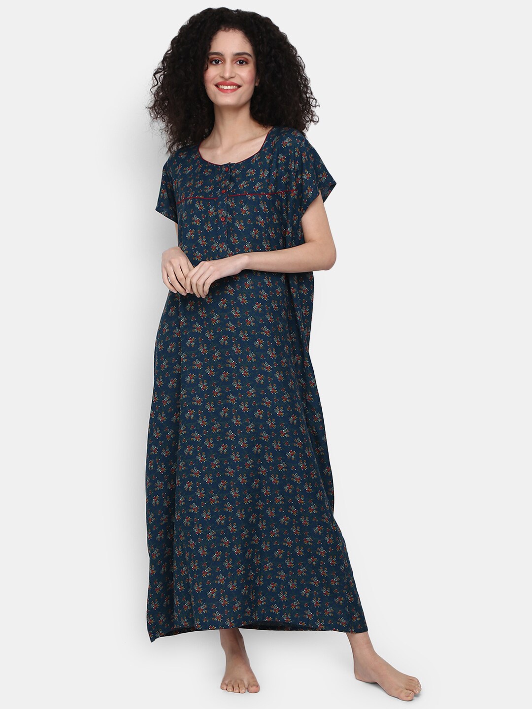 

V-Mart Floral Printed Maxi Nightdress, Teal