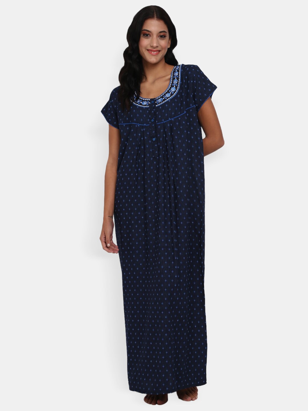 

V-Mart Geometric Printed Maxi Nightdress, Blue