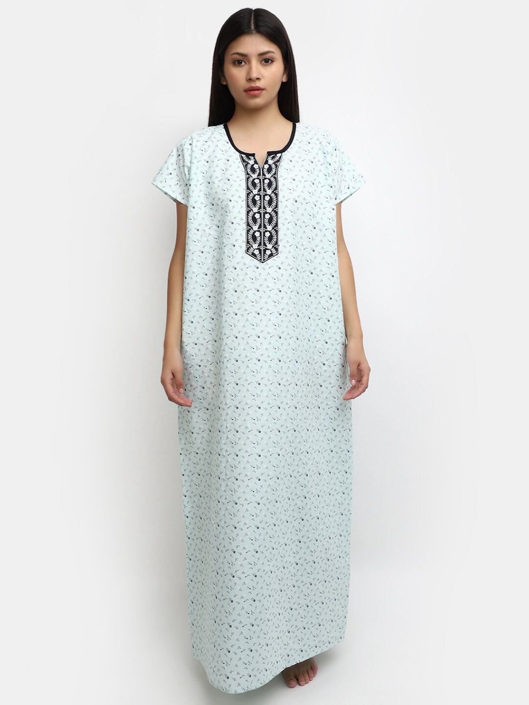 

V-Mart Floral Printed Pure Cotton Maxi Nightdress, Green