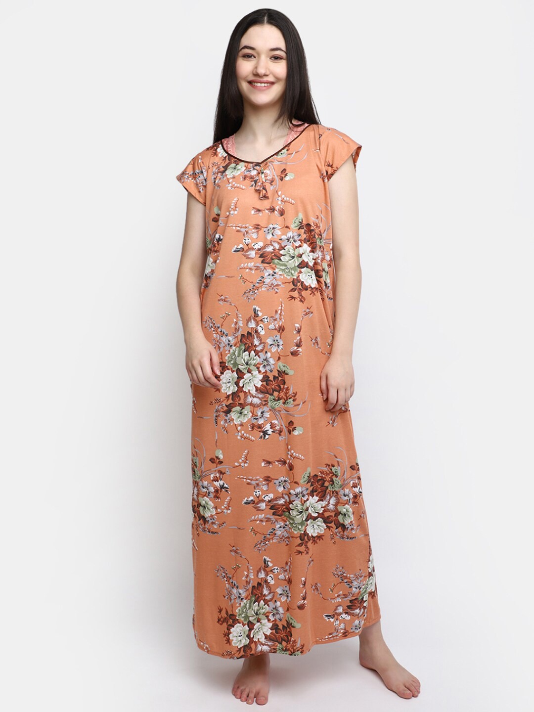 

V-Mart Floral Printed Maxi Nightdress, Orange