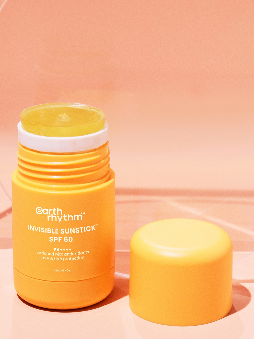 

Earth Rhythm SPF 60 PA++++ Non-Sticky Invisible Sunstick Sunscreen with Almond Oil - 40 g, Yellow