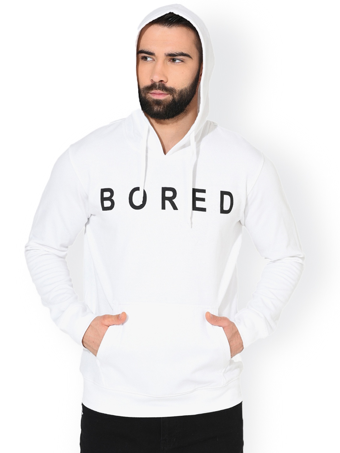 

GRITSTONES Men White Printed Hooded Sweatshirt