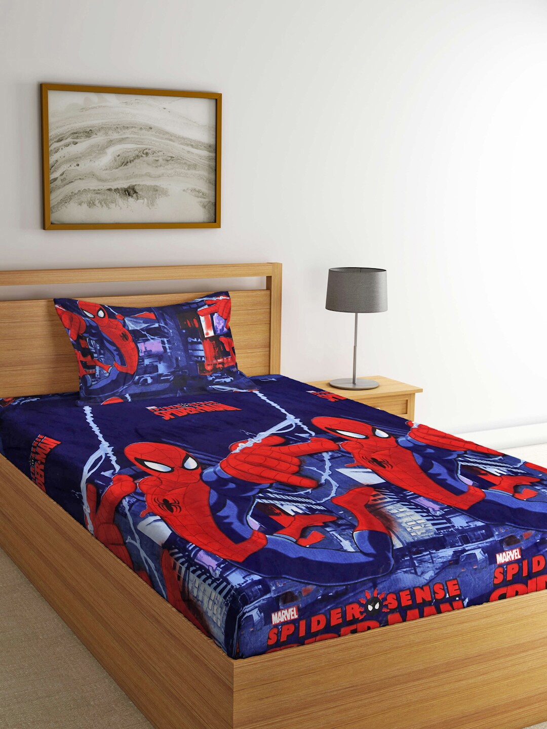 

FABINALIV Red & Blue Cartoon Characters Fitted 300 TC Single Bedsheet With 1 Pillow Cover