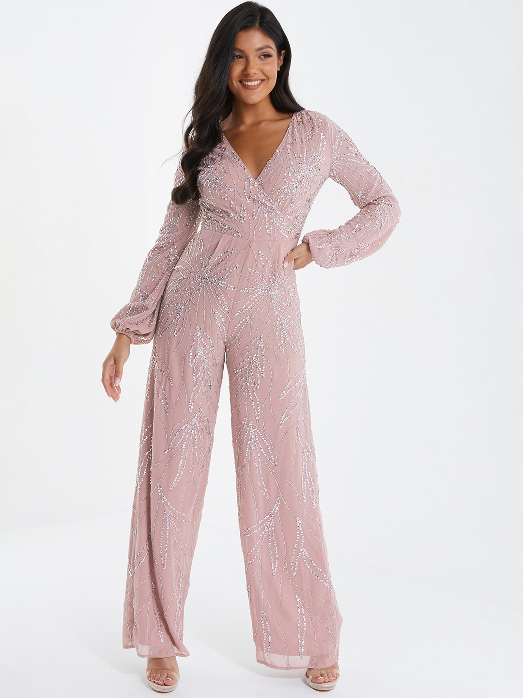 

QUIZ Embroidered Basic Jumpsuit, Pink