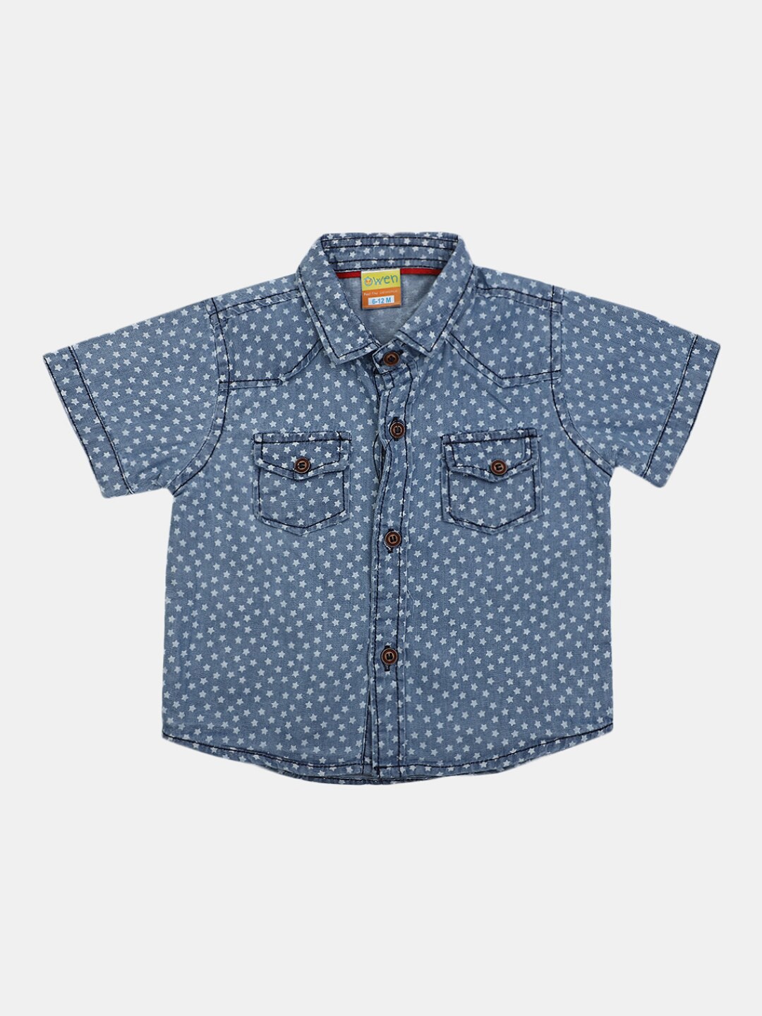 

V-Mart Infants Conversational Printed Denim Casual Shirt, Blue
