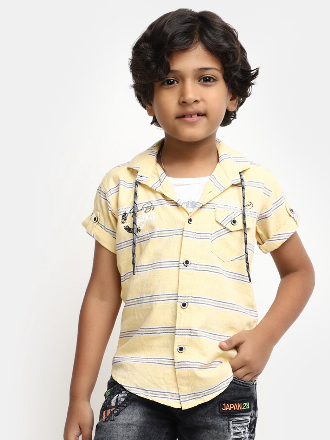 

V-Mart Boys Horizontal Striped Twill Cotton Casual Shirt, Yellow