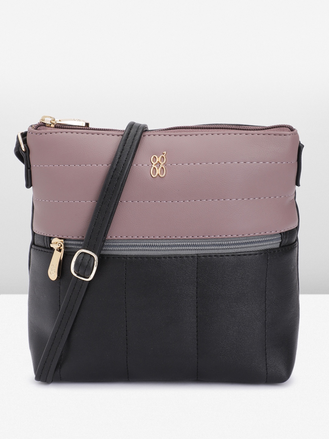 

Baggit Colourblocked & Self Striped PU Structured Sling Bag, Black