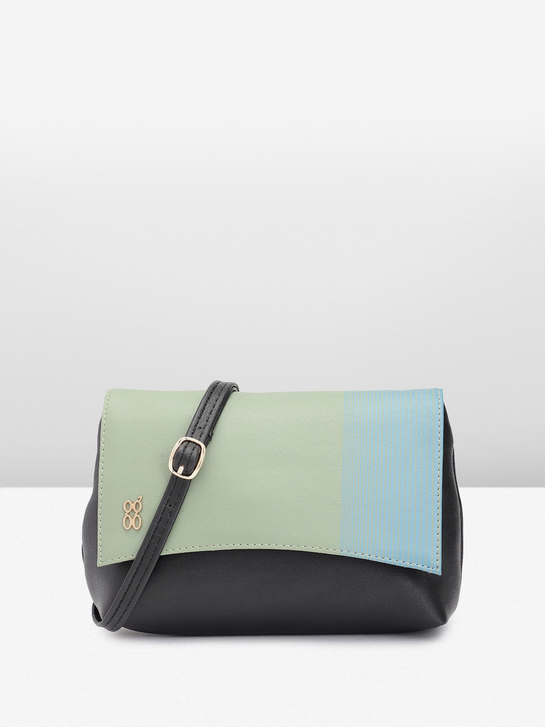

Baggit Colourblocked PU Structured Sling Bag With Minimal Striped Detail, Black