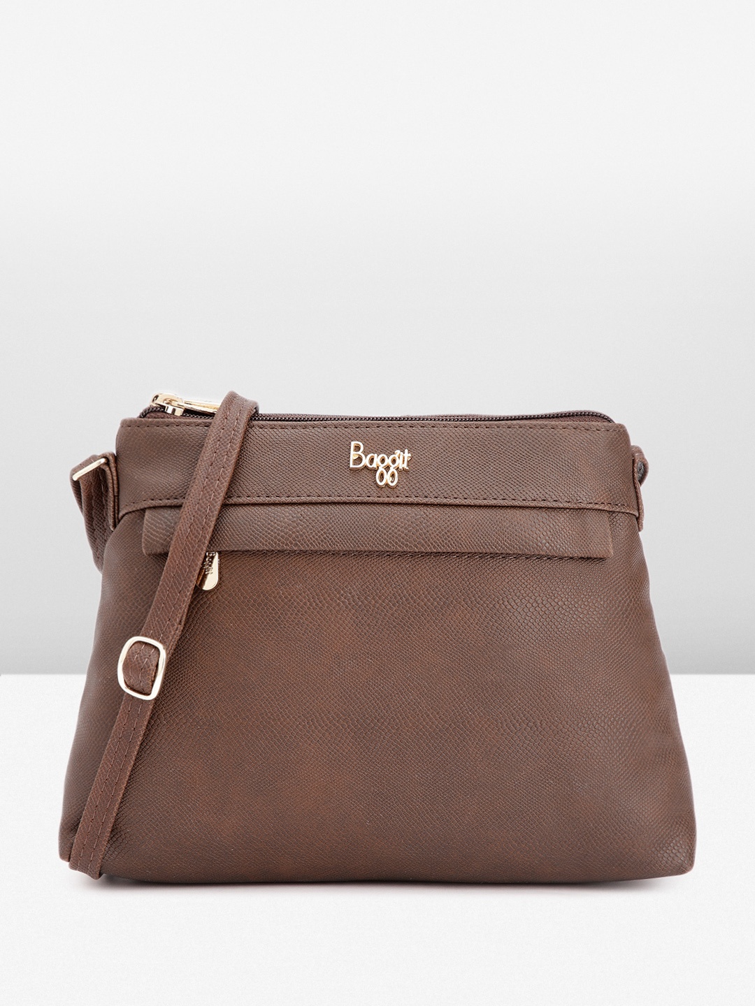 

Baggit Snake Textured Structured Sling Bag, Brown