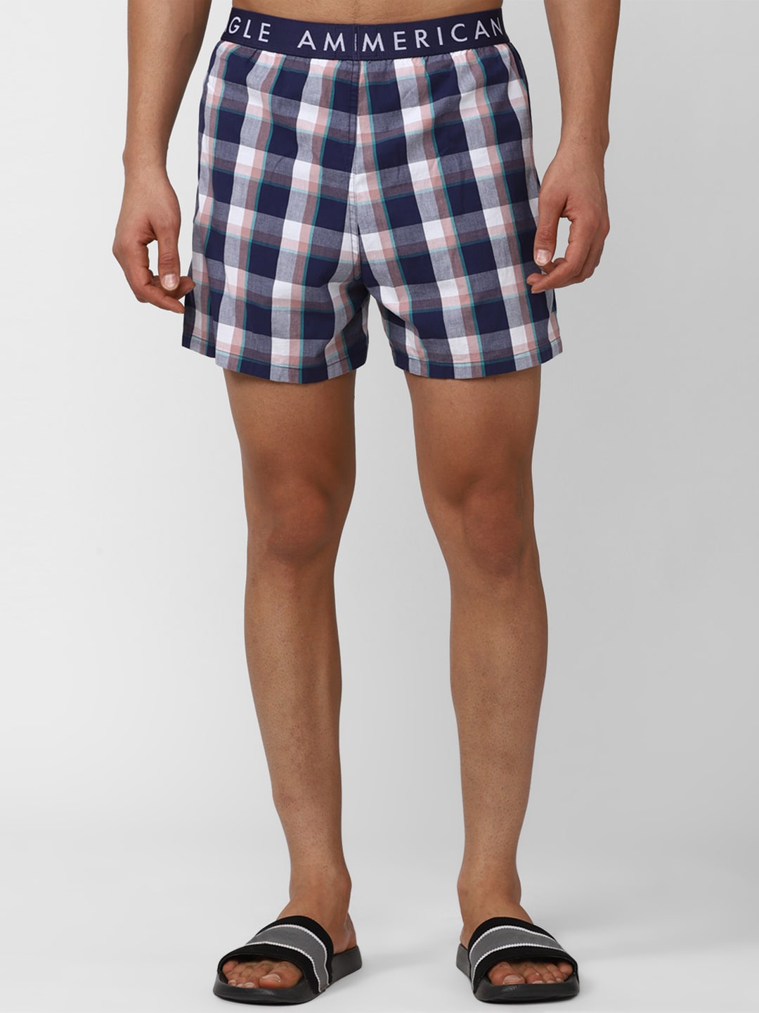 

AMERICAN EAGLE Checked Outer Elasticated Mid-Rise Cotton Boxers WEA0230055450, Blue