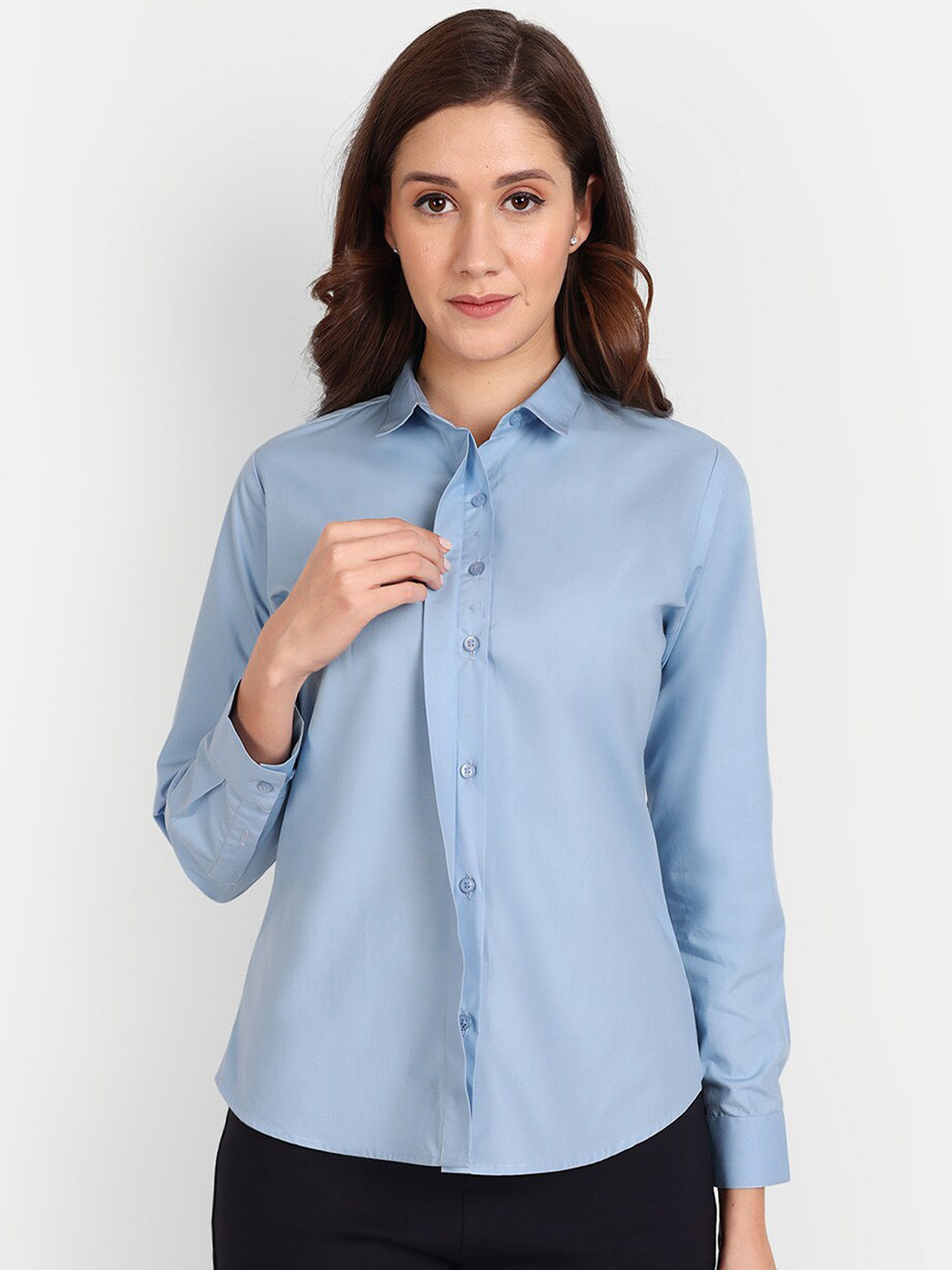 

BAESD Spread Collar Long Sleeves Casual Cotton Shirt, Blue