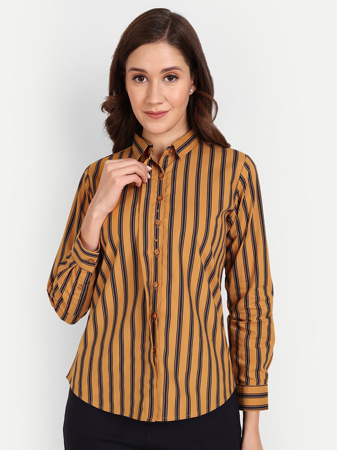 

BAESD Striped Cotton Formal Shirt, Mustard
