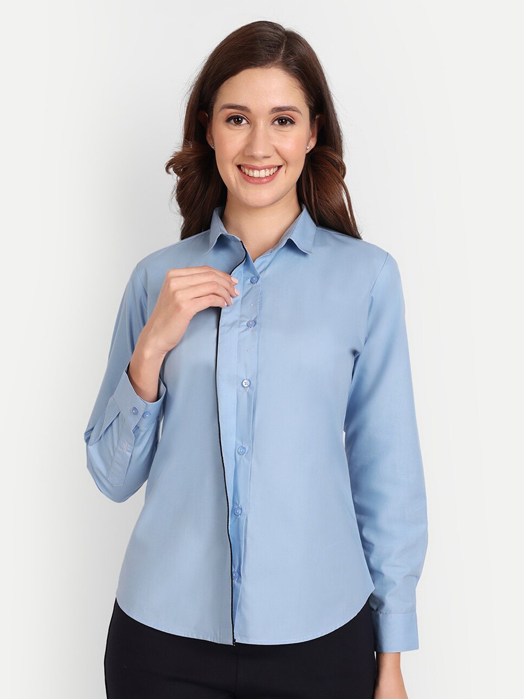 

BAESD Spread Collar Long Sleeves Casual Cotton Shirt, Blue