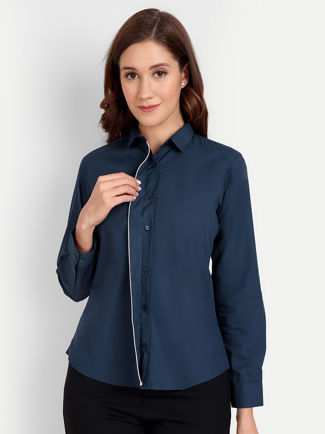 

BAESD Spread Collar Long Sleeves Casual Cotton Shirt, Navy blue