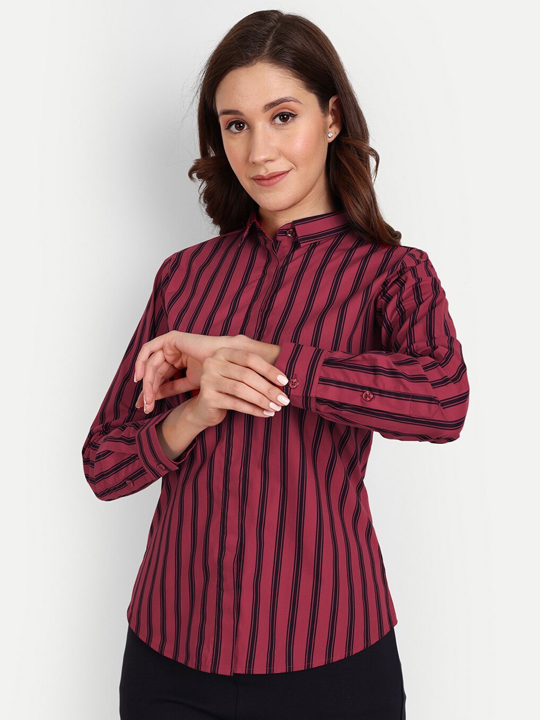 

BAESD Striped Cotton Formal Shirt, Red