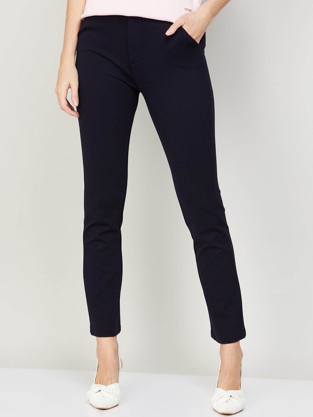 

Xpose Women Comfort Straight Fit High-Rise Trousers, Navy blue