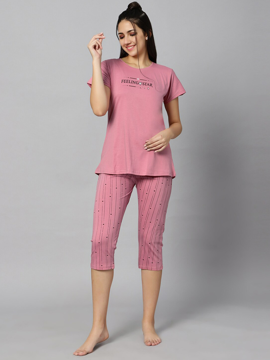 

DZZO Typography Printed Pure Cotton Night Suit, Pink