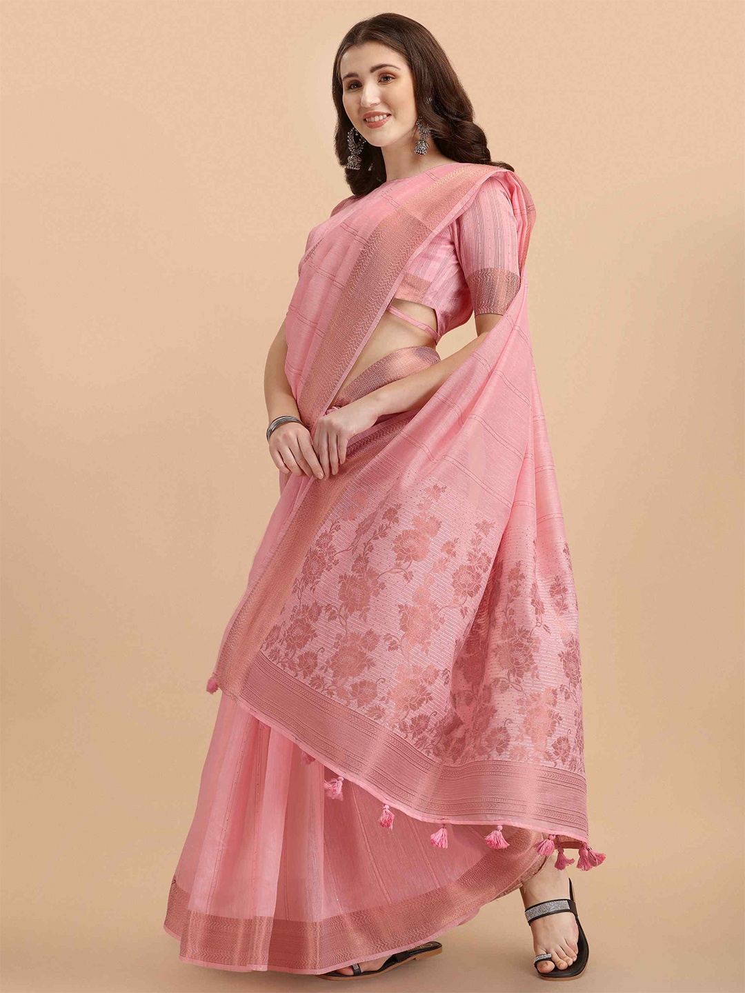 

elora Striped Zari Art Silk Bhagalpuri Saree, Pink