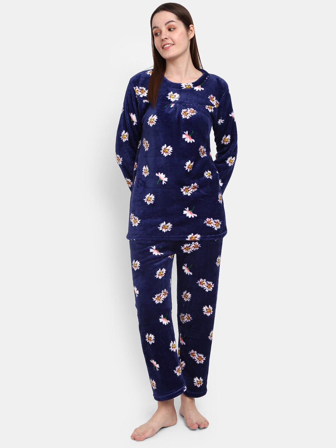 

V-Mart Floral Printed Pure Cotton Night suit, Blue