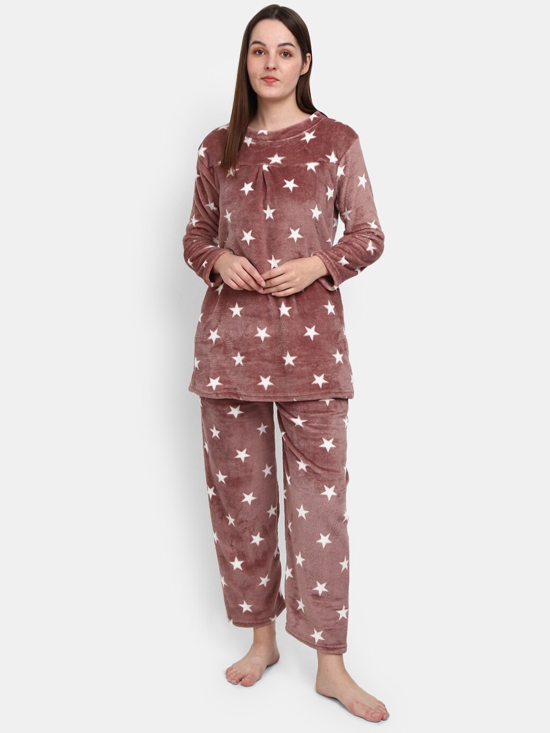 

V-Mart Conversational Printed Pure Cotton T-Shirt With Pyjamas Night Suit, Brown