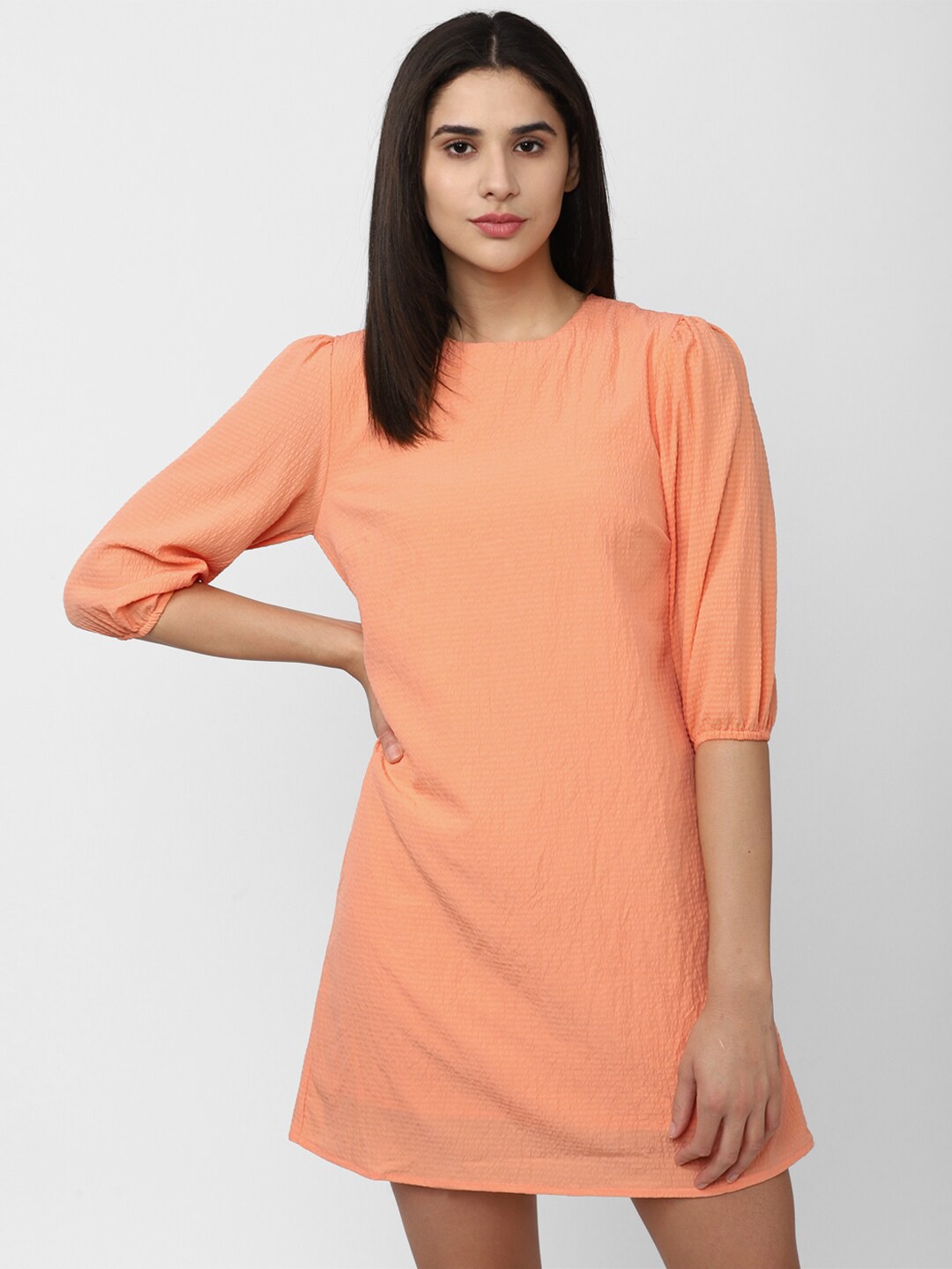 

Van Heusen Woman Self Design Puff Sleeve A-Line Mini Dress, Peach