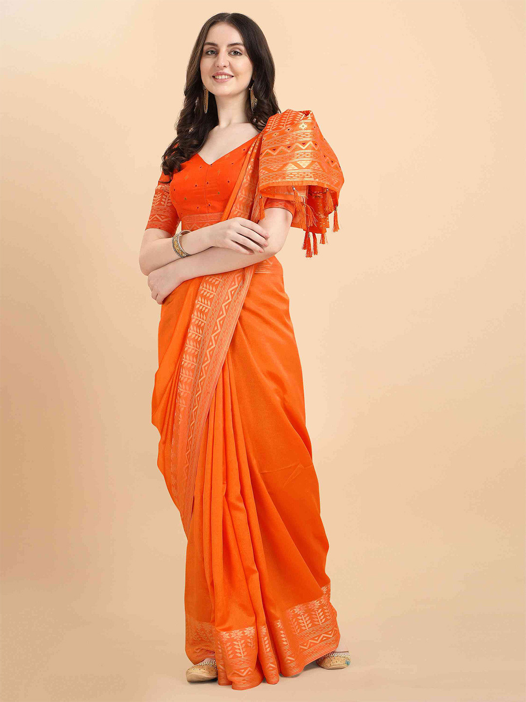 

elora Woven Design Zari Art Silk Bhagalpuri Saree, Orange