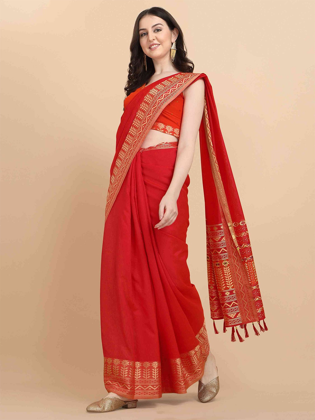 

elora Woven Zari Art Silk Bhagalpuri Saree, Red