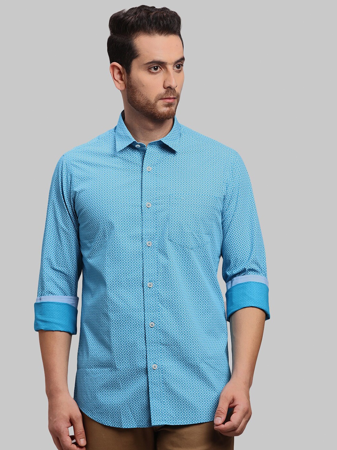 

ColorPlus Printed Cotton Opaque Shirt, Blue