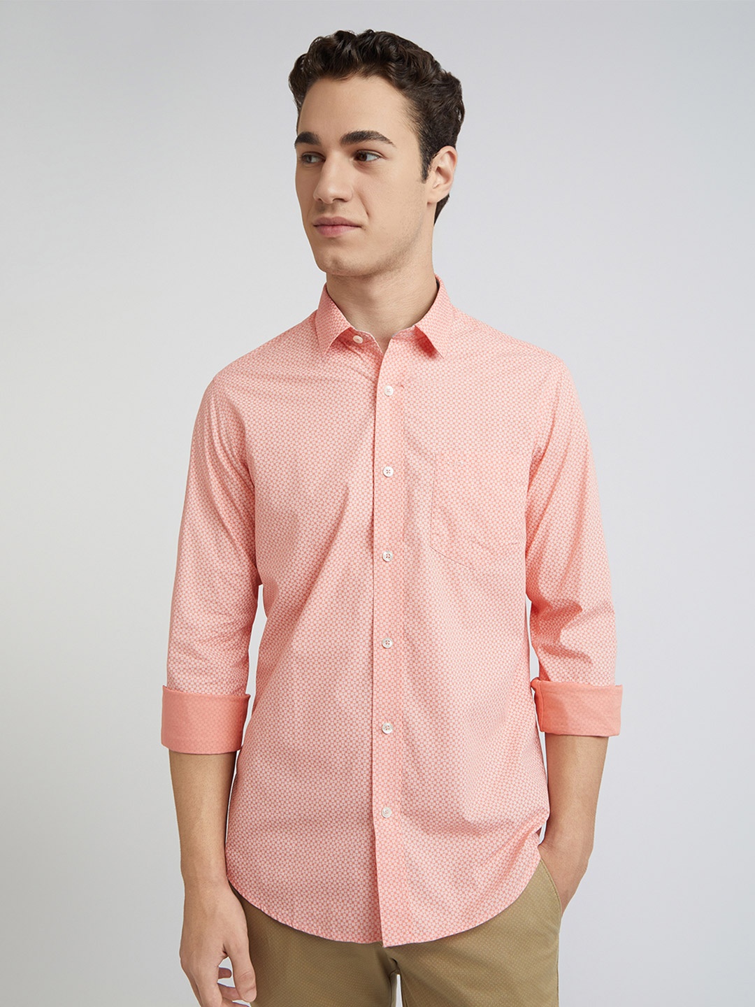 

ColorPlus Geometric Printed Cotton Casual Shirt, Pink