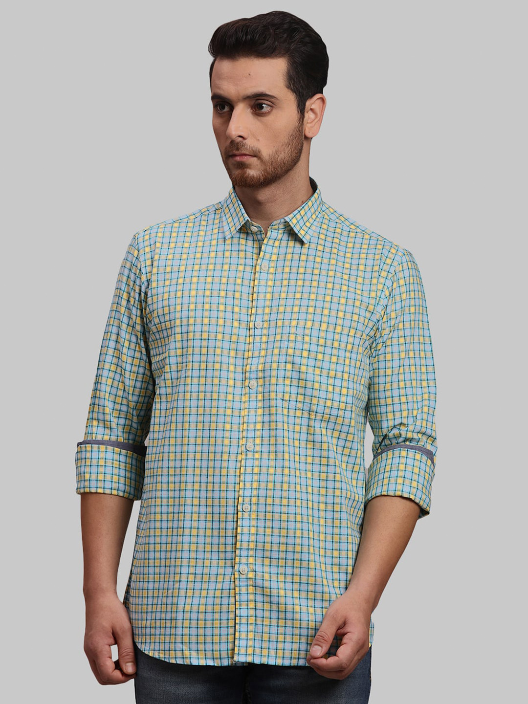 

ColorPlus Checked Cotton Opaque Tailored Fit Shirt, Yellow