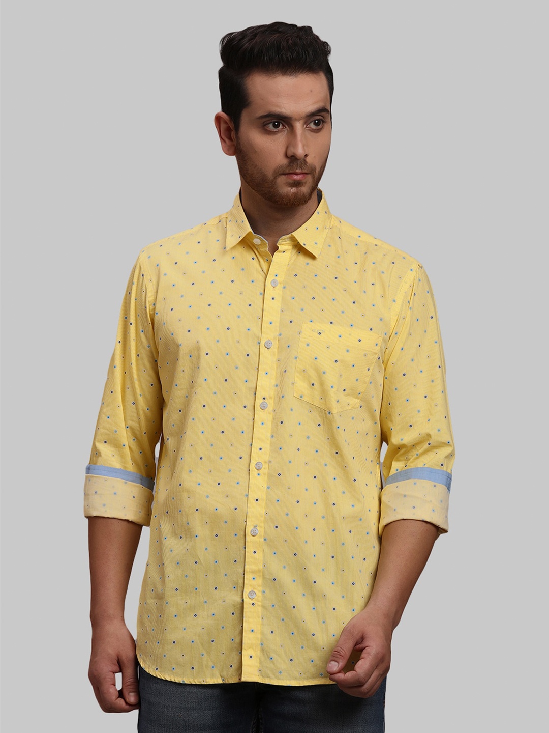 

ColorPlus Printed Cotton Opaque Tailored Fit Shirt, Yellow