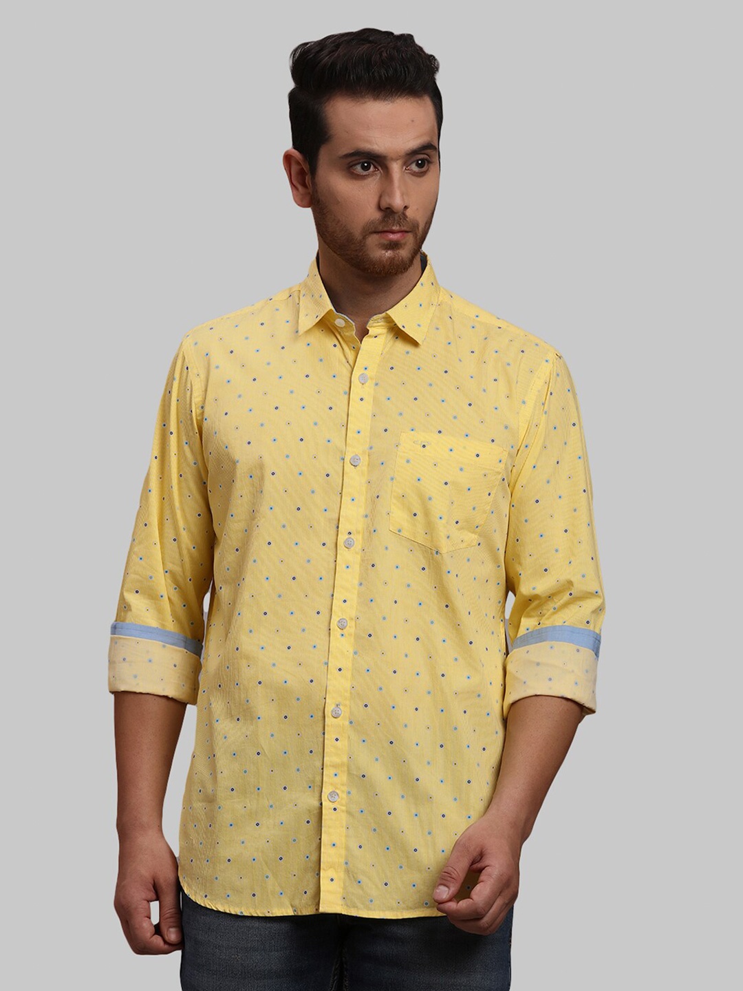 

ColorPlus Printed Cotton Opaque Tailored Fit Shirt, Yellow