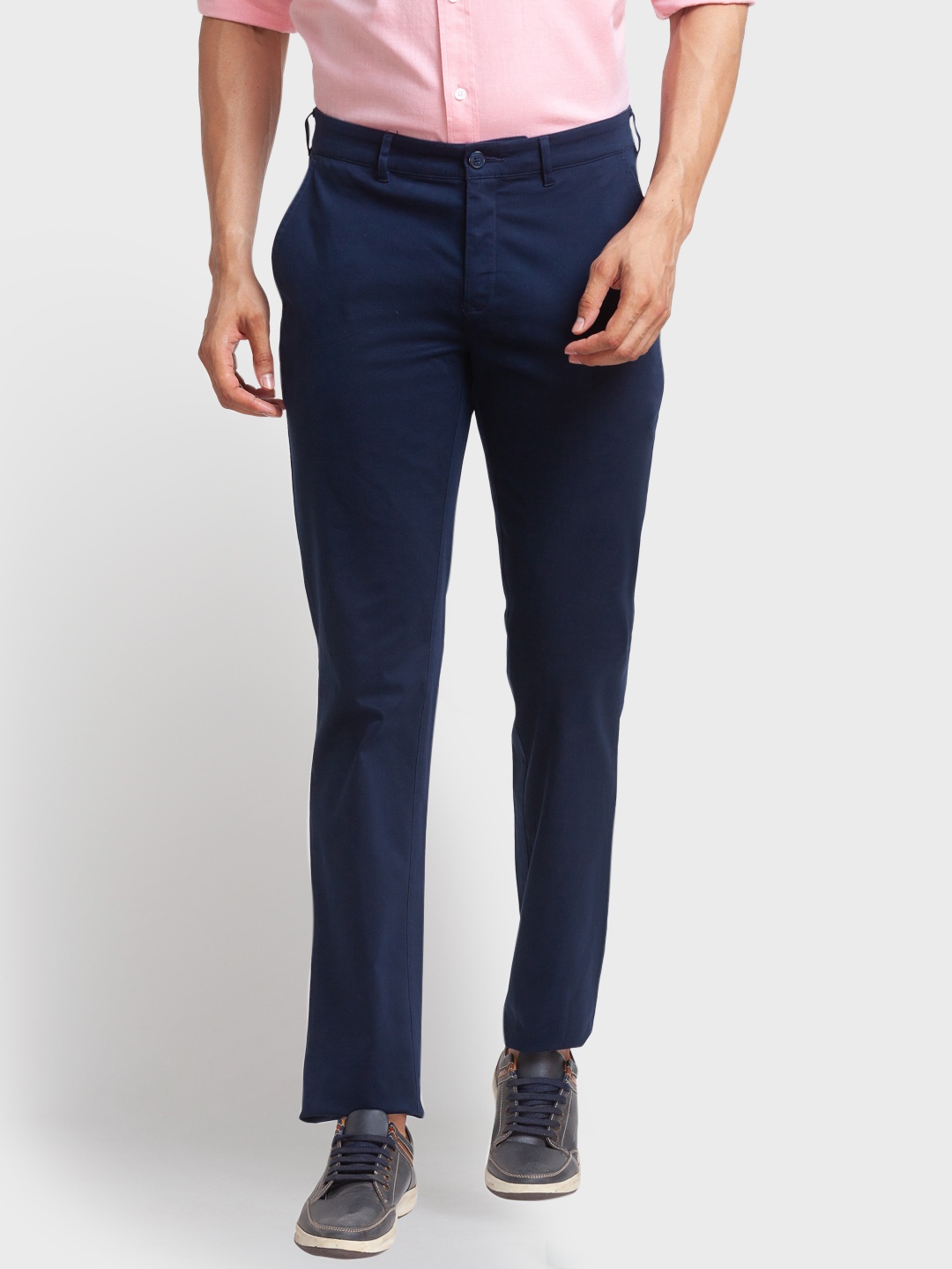 

ColorPlus Men Regular Fit Mid-Rise Trousers, Blue