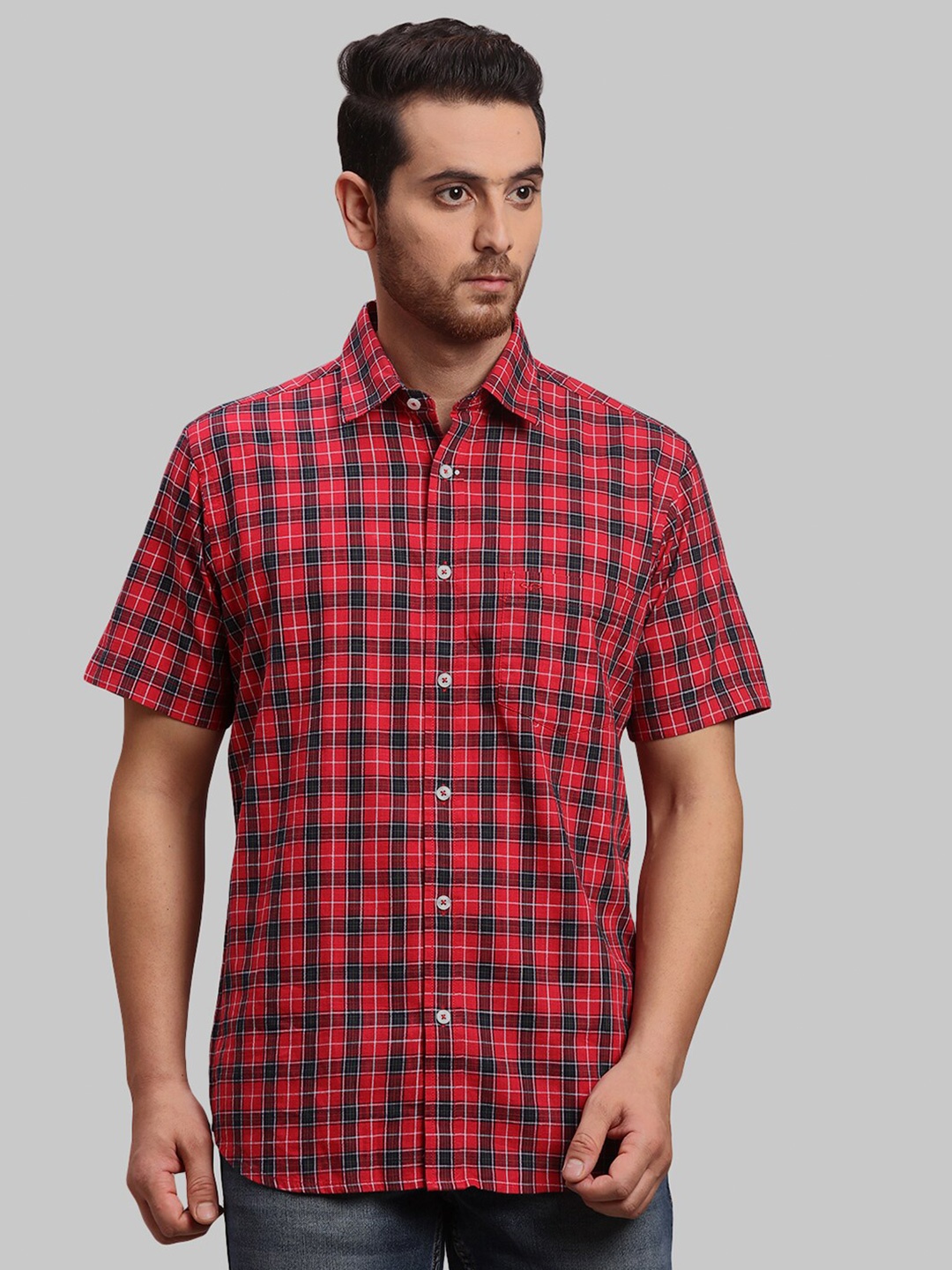 

ColorPlus Tailored Fit Tartan Checked Cotton Casual Shirt, Red
