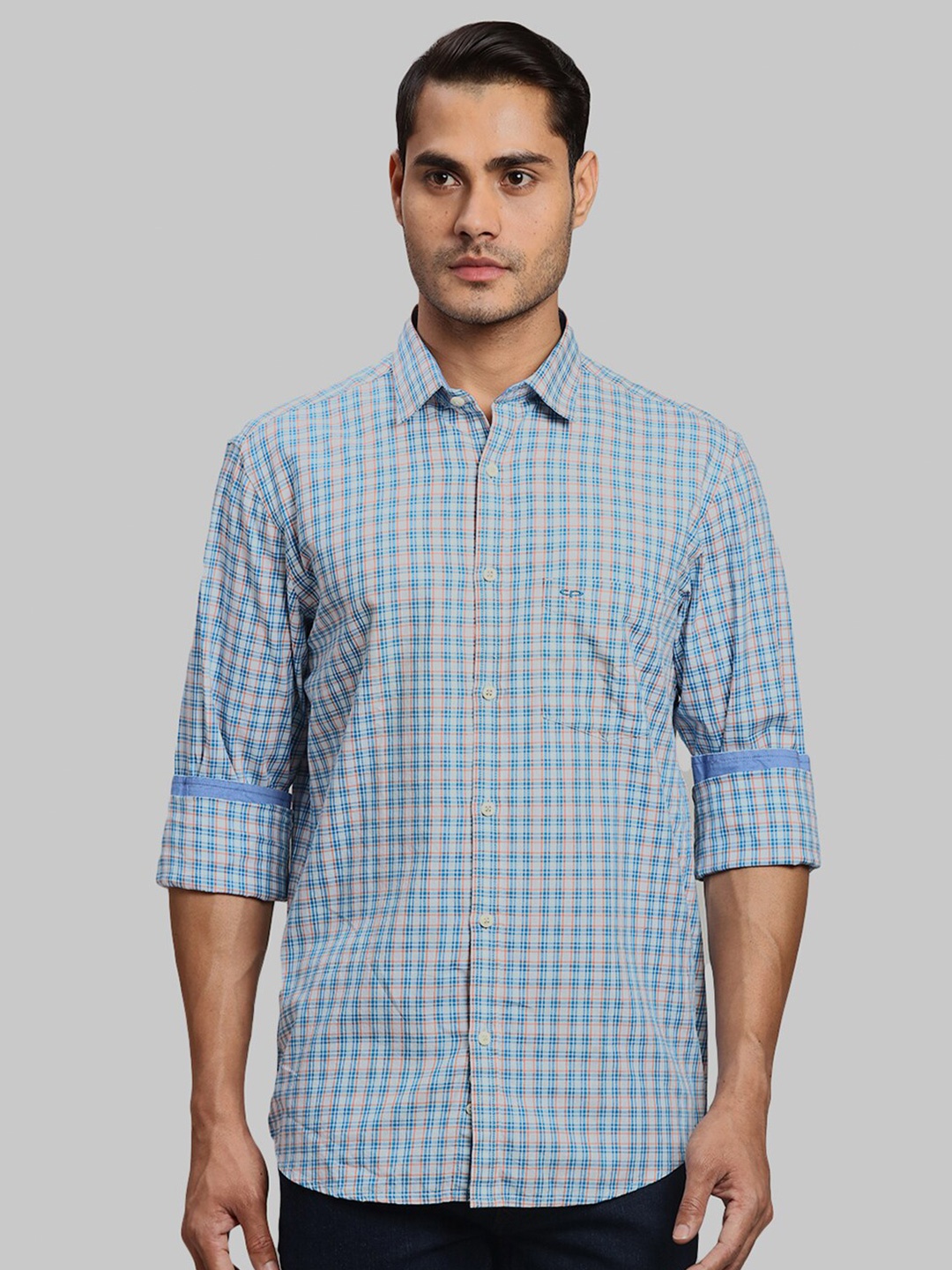 

ColorPlus Checked Cotton Opaque Tailored Fit Shirt, Blue